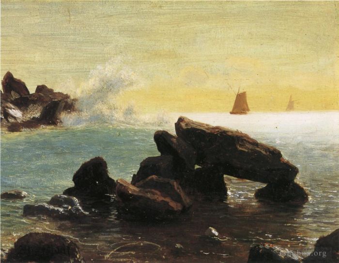 Albert Bierstadt Peinture à l'huile - Paysage marin luminisme des îles Farralon en Californie
