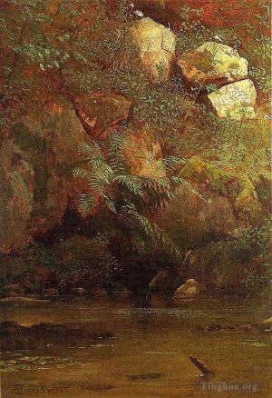 Albert Bierstadt œuvres - Fougères et rochers sur un remblai