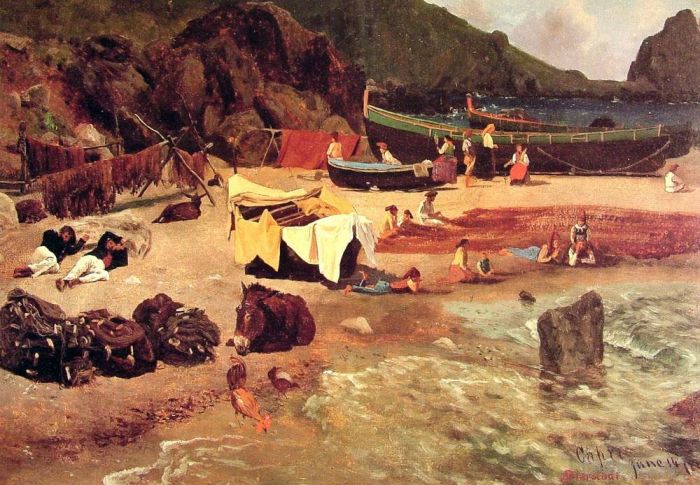 Albert Bierstadt Peinture à l'huile - Bateaux de pêche à Capri