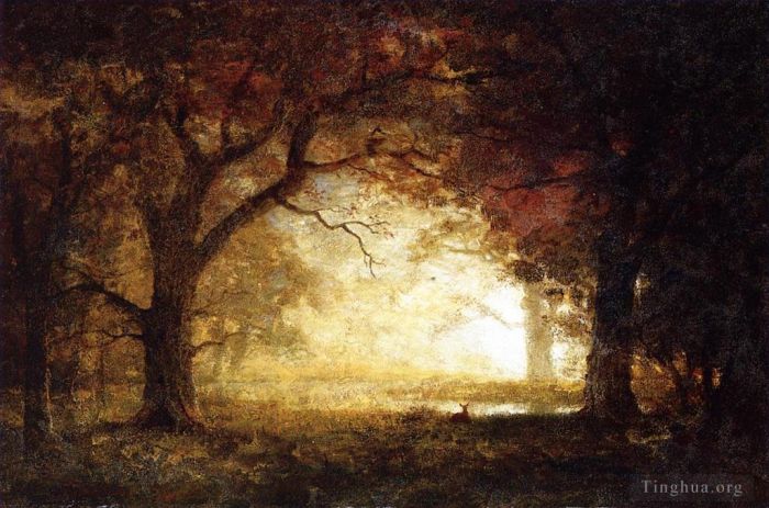 Albert Bierstadt Peinture à l'huile - Lever du soleil sur la forêt