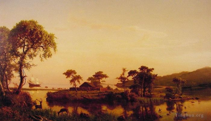 Albert Bierstadt Peinture à l'huile - Gosnold à Cuttyhunk