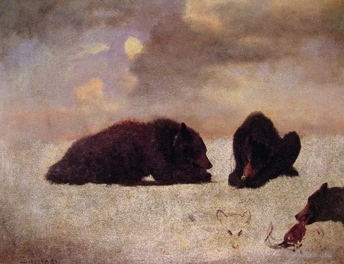 Albert Bierstadt Peinture à l'huile - Des grizzlis