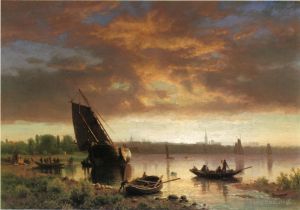 Albert Bierstadt œuvres - Scène portuaire