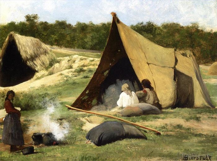 Albert Bierstadt Peinture à l'huile - Camp indien