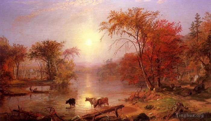 Albert Bierstadt Peinture à l'huile - Été indien sur la rivière Hudson