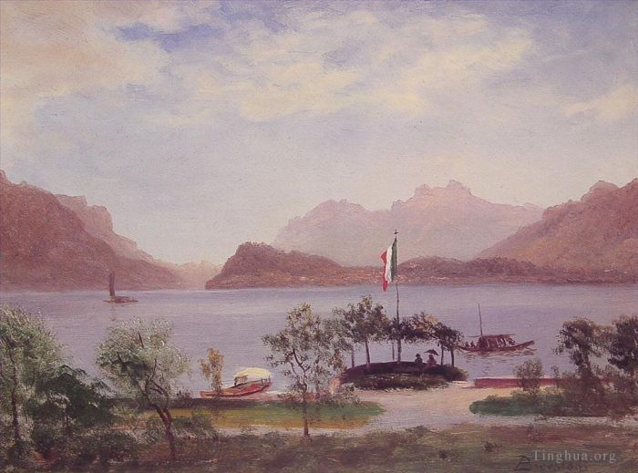 Albert Bierstadt Peinture à l'huile - Scène de lac italien