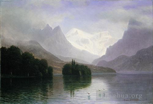 Albert Bierstadt Peinture à l'huile - Scène de montagne