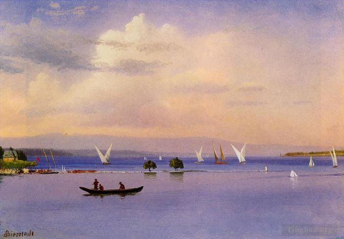 Albert Bierstadt Peinture à l'huile - Sur le paysage marin luminisme du lac