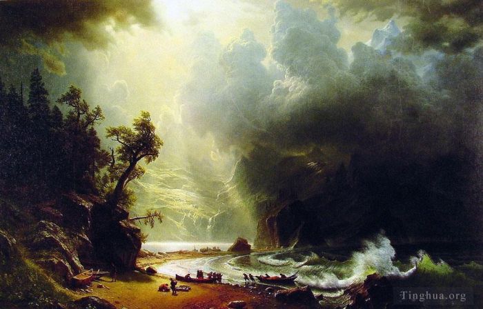 Albert Bierstadt Peinture à l'huile - Pugest Sound sur la côte Pacifique