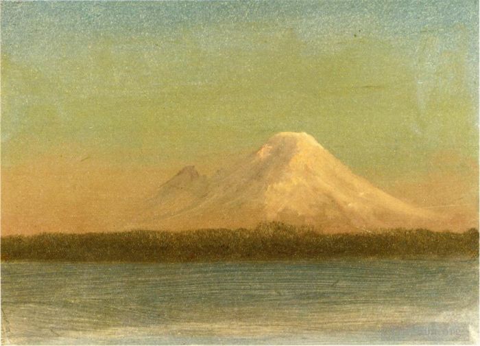 Albert Bierstadt Peinture à l'huile - Montagne enneigée au paysage marin luminisme crépuscule