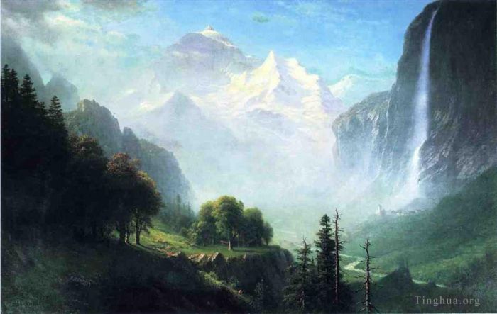 Albert Bierstadt Peinture à l'huile - Chutes du Staubbach près de Lauterbrunnen Suisse