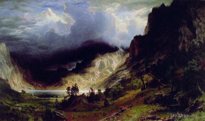 Albert Bierstadt Peinture à l'huile - Tempête dans les montagnes Rocheuses