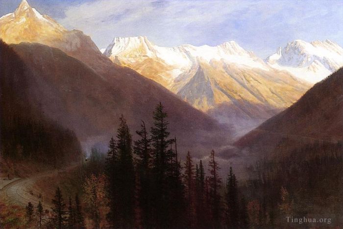 Albert Bierstadt Peinture à l'huile - Lever du soleil à la station Glacier