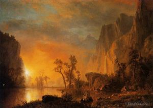 Albert Bierstadt œuvres - Coucher de soleil dans les Rocheuses