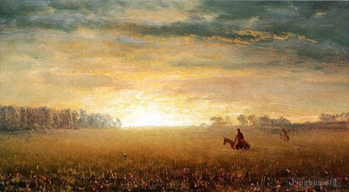 Albert Bierstadt Peinture à l'huile - Coucher de soleil des Prairies