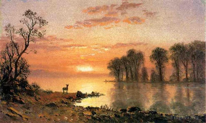 Albert Bierstadt Peinture à l'huile - Coucher de soleil
