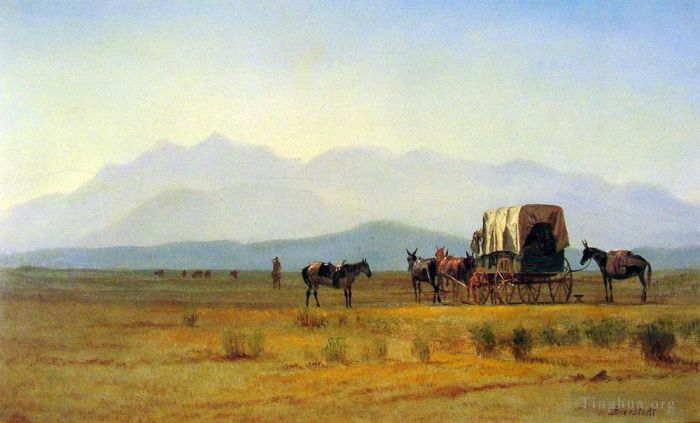 Albert Bierstadt Peinture à l'huile - Chariot d'arpenteurs dans les Rocheuses