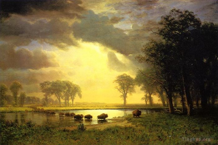 Albert Bierstadt Peinture à l'huile - Le sentier des buffles