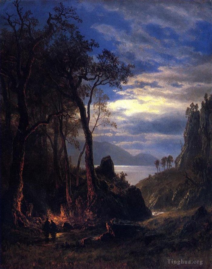 Albert Bierstadt Peinture à l'huile - Le feu de camp