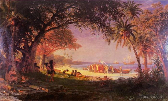 Albert Bierstadt Peinture à l'huile - Le débarquement de Colomb