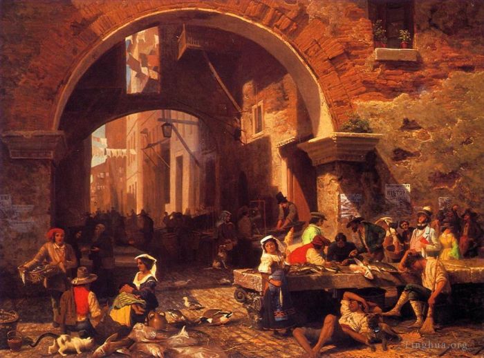 Albert Bierstadt Peinture à l'huile - Le portique d'Octavia luminisme