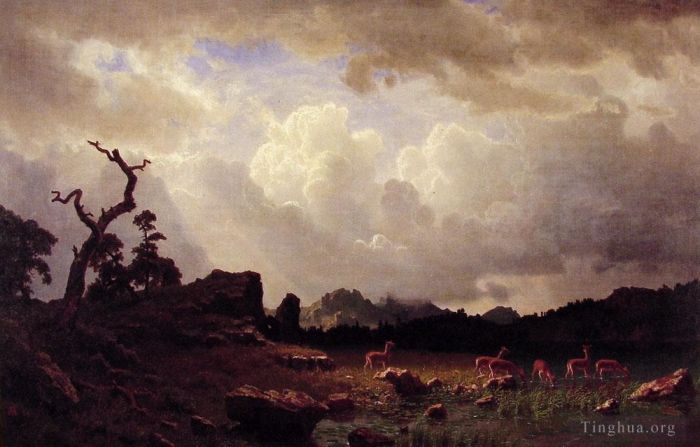 Albert Bierstadt Peinture à l'huile - Orage dans les montagnes Rocheuses
