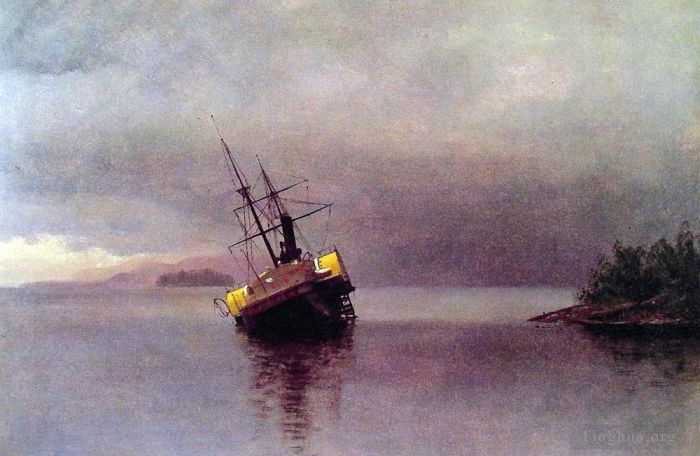 Albert Bierstadt Peinture à l'huile - Épave de l'Ancon dans le paysage marin luminisme de Loring Bay