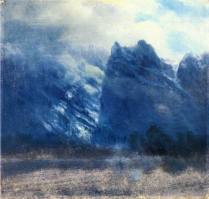 Albert Bierstadt Peinture à l'huile - Pics jumeaux de la vallée de Yosemite
