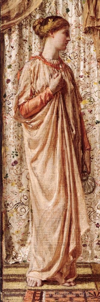 Albert Joseph Moore Peinture à l'huile - Figure féminine debout tenant un vase