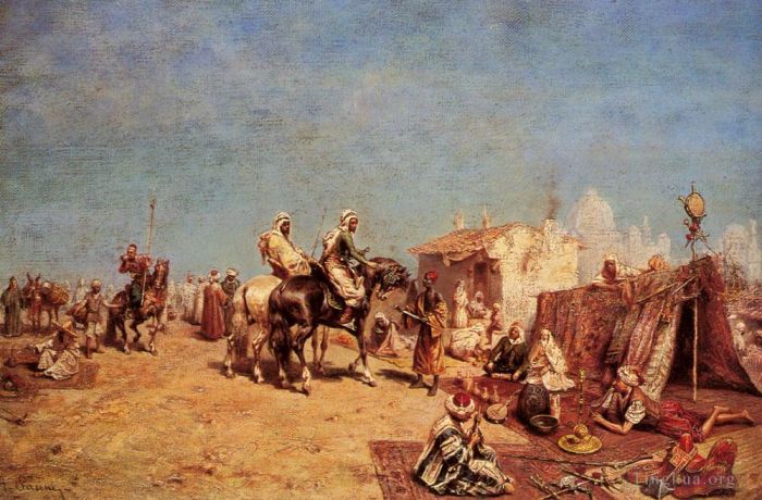 Alberto Pasini Peinture à l'huile - Un campement arabe