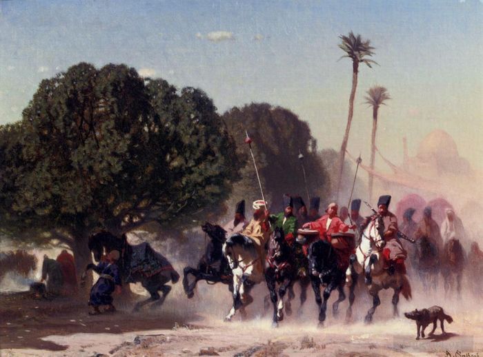 Alberto Pasini Peinture à l'huile - La garde à cheval