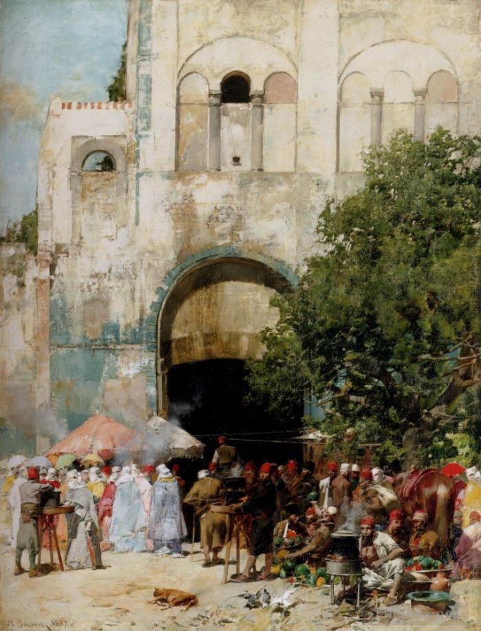 Alberto Pasini Peinture à l'huile - Jour de marché Constantinople