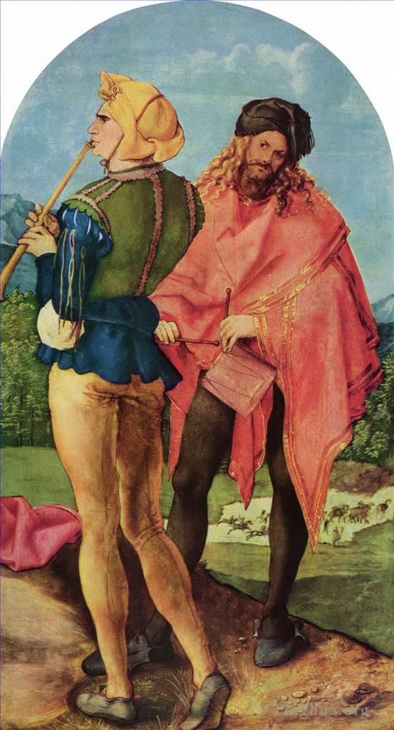 Albrecht Dürer Peinture à l'huile - Batteurs et cornemuseurs