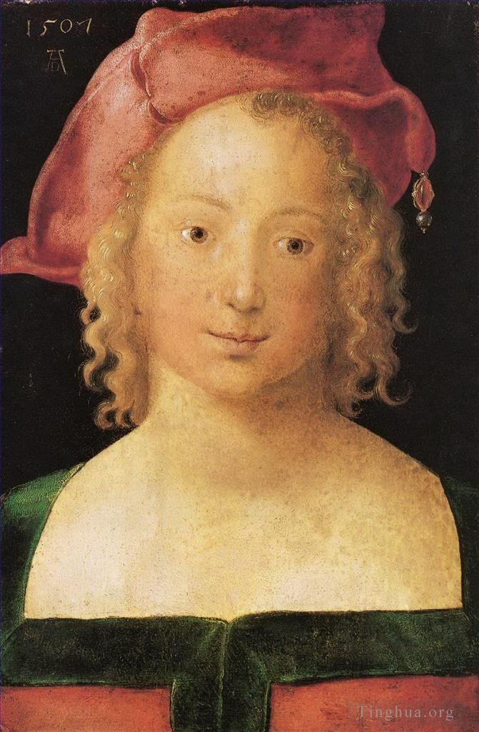 Albrecht Dürer Peinture à l'huile - Face à une jeune fille au béret rouge