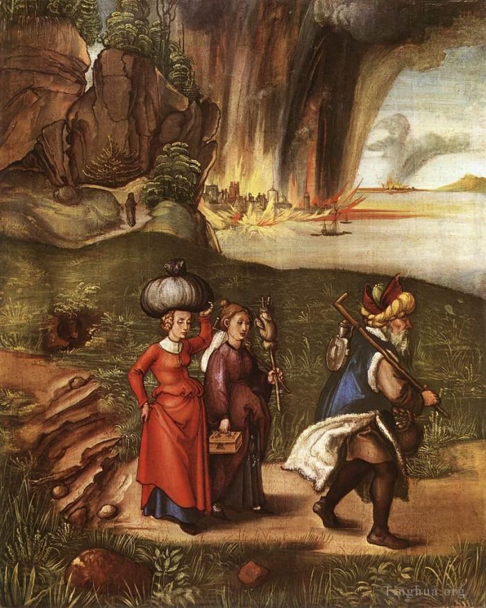 Albrecht Dürer Peinture à l'huile - Lot fuyant Sodome avec ses filles