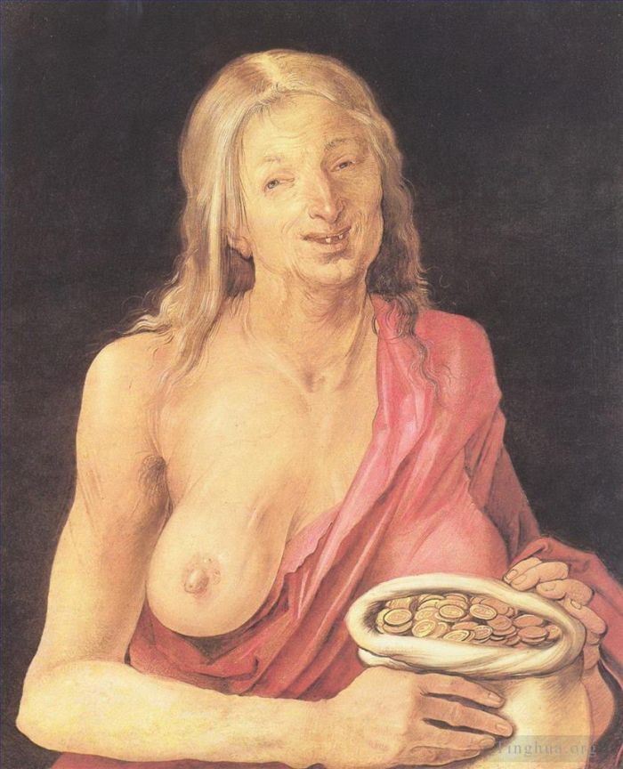 Albrecht Dürer Peinture à l'huile - Vieux avec sac à main