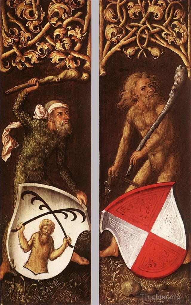 Albrecht Dürer Peinture à l'huile - Hommes sylvestres avec boucliers héraldiques Albrecht Dürer