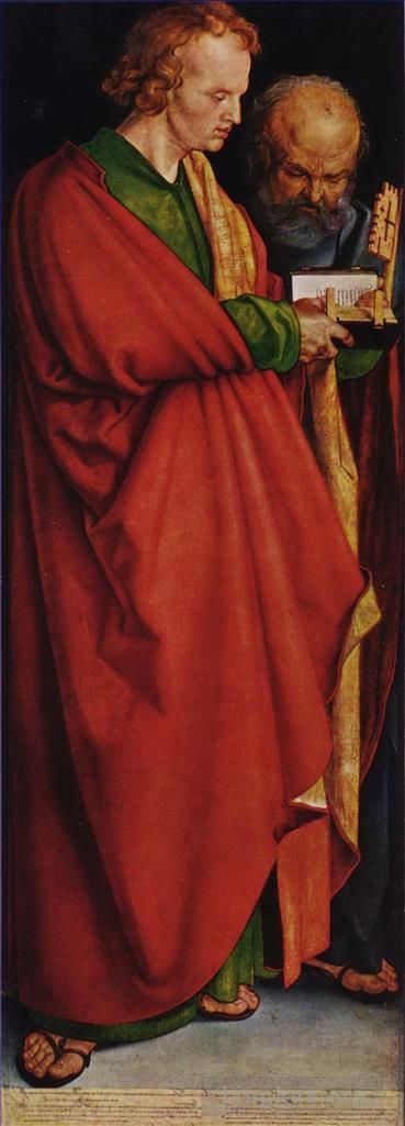 Albrecht Dürer Peinture à l'huile - Les quatre apôtres ont laissé la partie Saint-Jean et Saint-Pierre