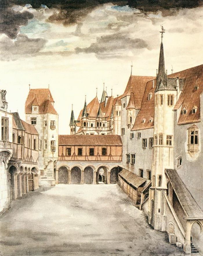 Albrecht Dürer Types de peintures - Cour de l'ancien château d'Innsbruck avec nuages