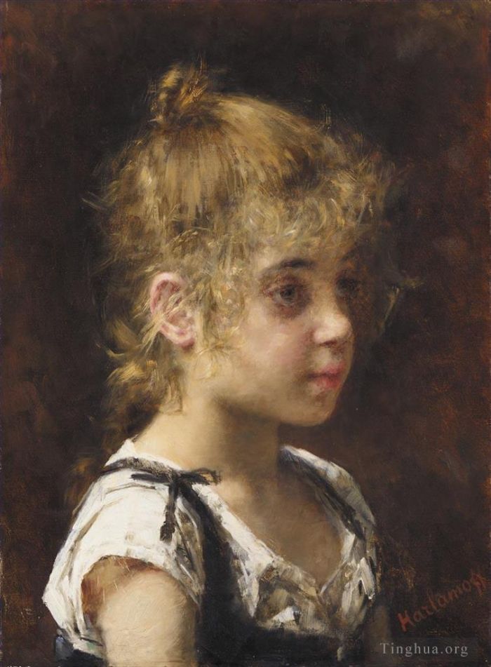 Alexei Alexeievich Harlamoff Peinture à l'huile - Portrait d'une jeune fille
