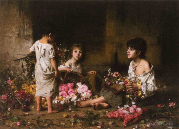Alexei Alexeievich Harlamoff Peinture à l'huile - Les filles aux fleurs