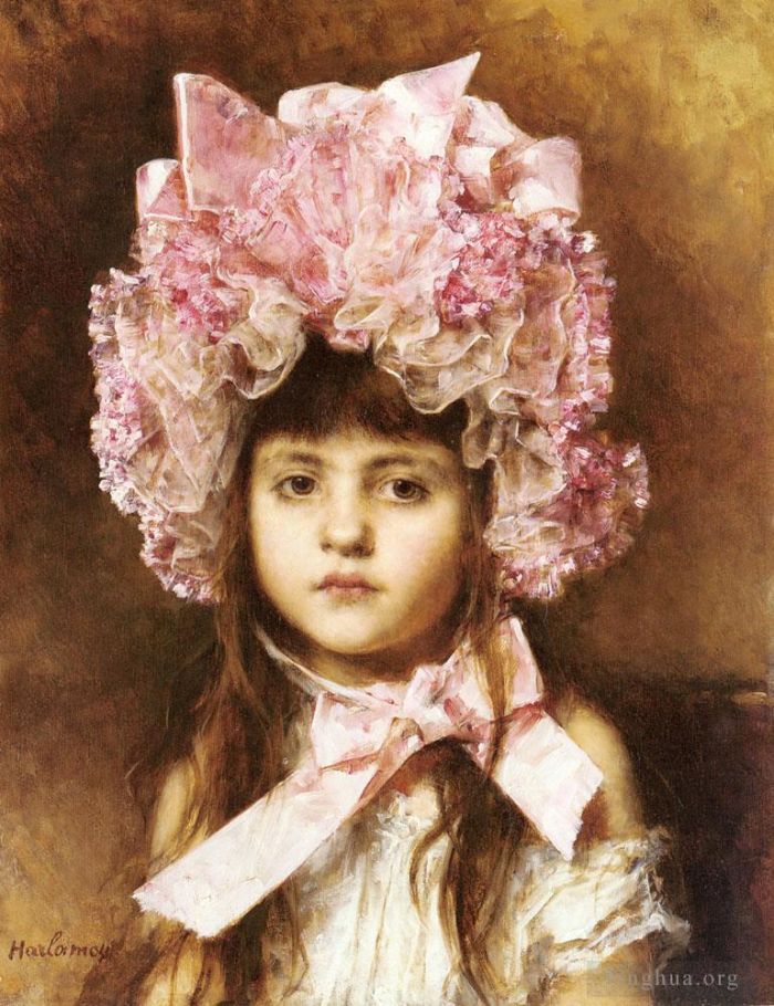 Alexei Alexeievich Harlamoff Peinture à l'huile - Le bonnet rose