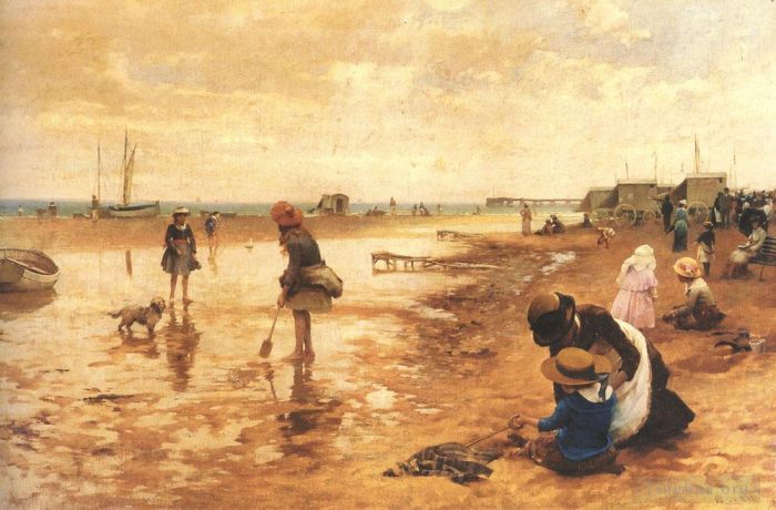 Alfred Glendening Peinture à l'huile - Une journée au bord de la mer