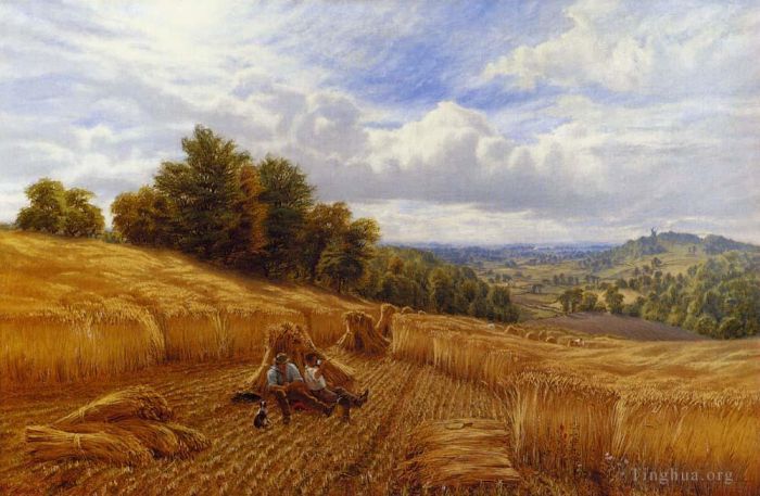 Alfred Glendening Peinture à l'huile - Se reposer de la récolte