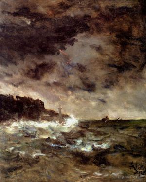 Alfred Émile Léopold Stevens œuvres - Un paysage marin de nuit orageuse Alfred Stevens