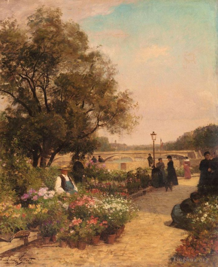 Alfred Émile Léopold Stevens Peinture à l'huile - Gilbert Vibert Gabriel Quai Aux Fleurs