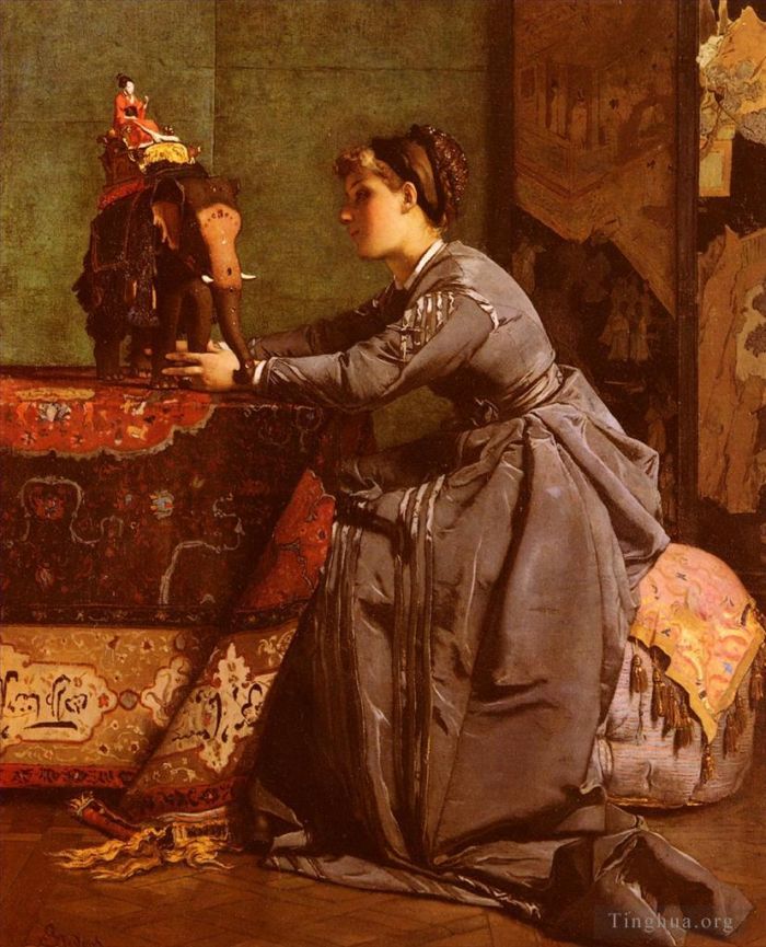 Alfred Émile Léopold Stevens Peinture à l'huile - LInde A Paris Le Bibelot Exotique