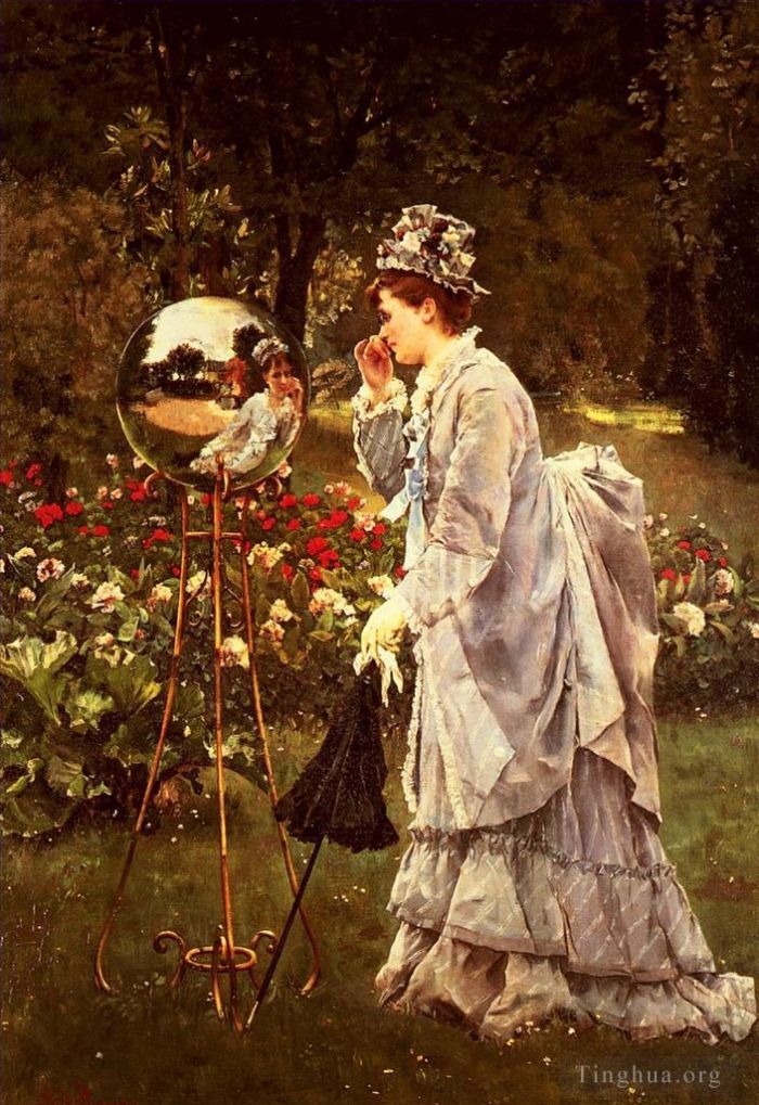 Alfred Émile Léopold Stevens Peinture à l'huile - La Boule De Verre