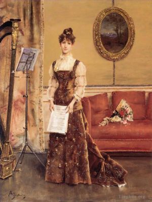 Alfred Émile Léopold Stevens œuvres - La Femme à la Harpe