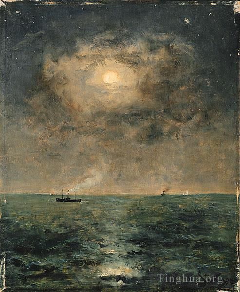 Alfred Émile Léopold Stevens Peinture à l'huile - Paysage marin au clair de lune Alfred Stevens